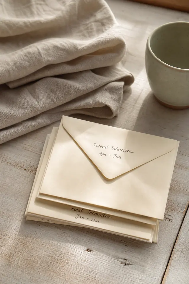 Linen and envelopes suggesting organized date categories